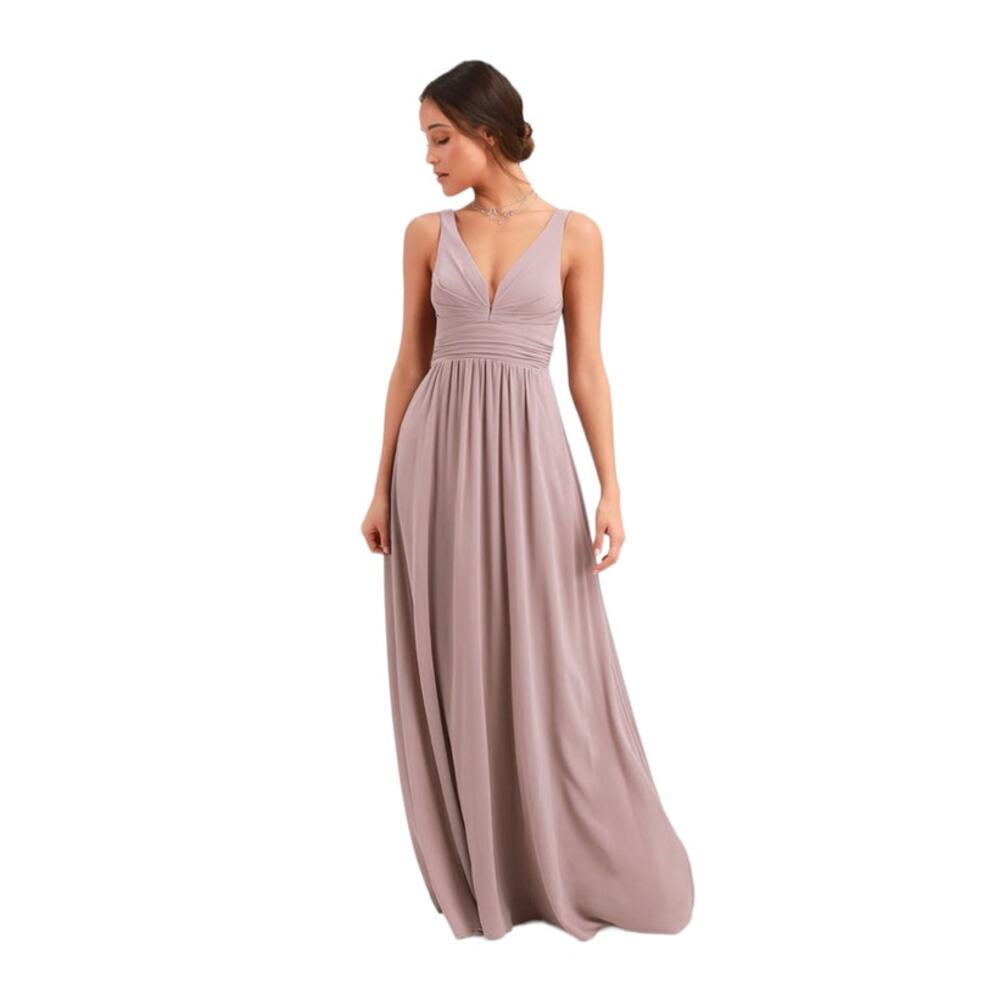 Lulu’s NWT Taupe Ruched A-Line Chiffon Maxi Dress Size Medium